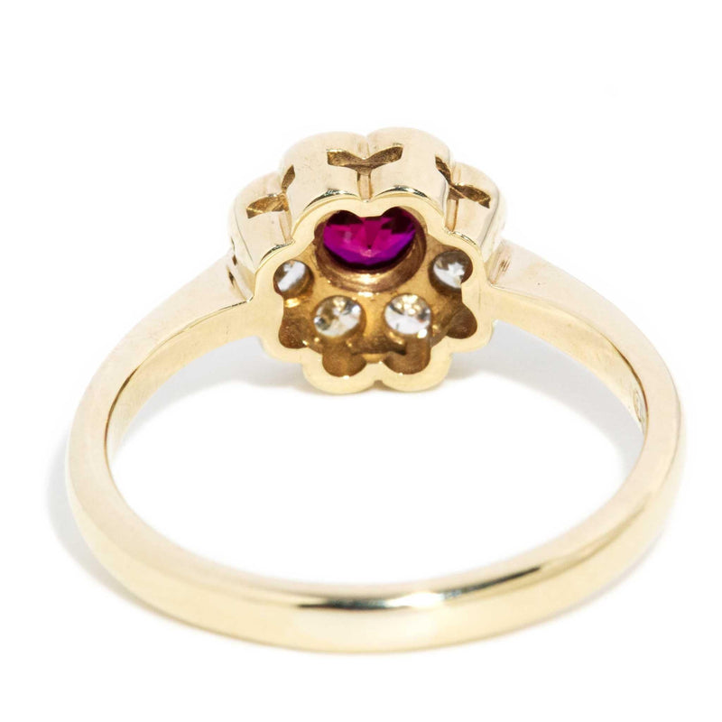 Sholmo 1980s Diamond Ruby Cluster Ring 9ct Gold