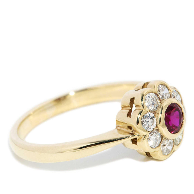 Sholmo 1980s Diamond Ruby Cluster Ring 9ct Gold