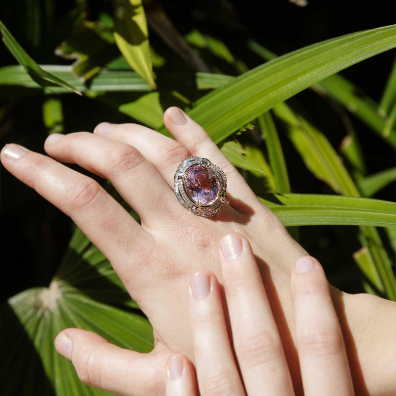 Sophia Kunzite & Diamond Ring 14ct White & Rose Gold