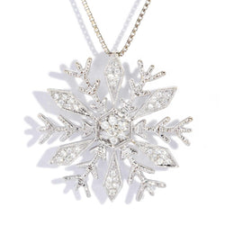 Spencer 1990s Diamond Snowflake Pendant & Chain 18ct White Gold