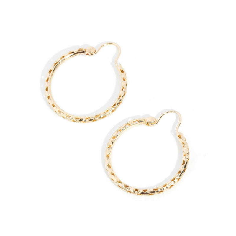 Tahra 1990s Patterned Hoop Earrings 14ct Gold