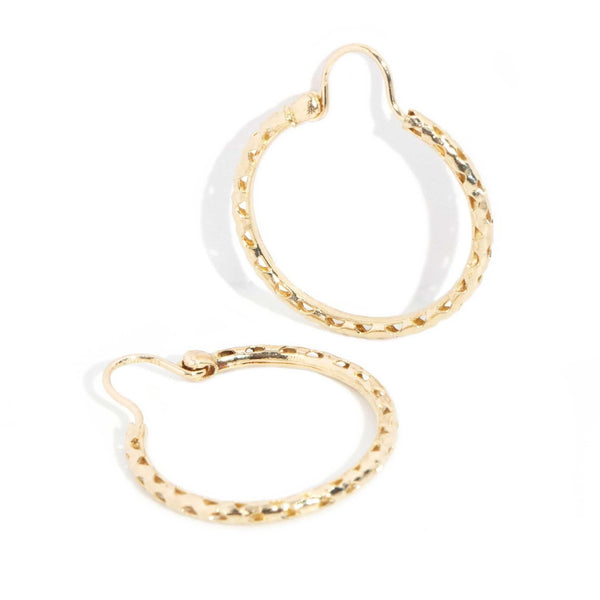 Tahra 1990s Patterned Hoop Earrings 14ct Gold