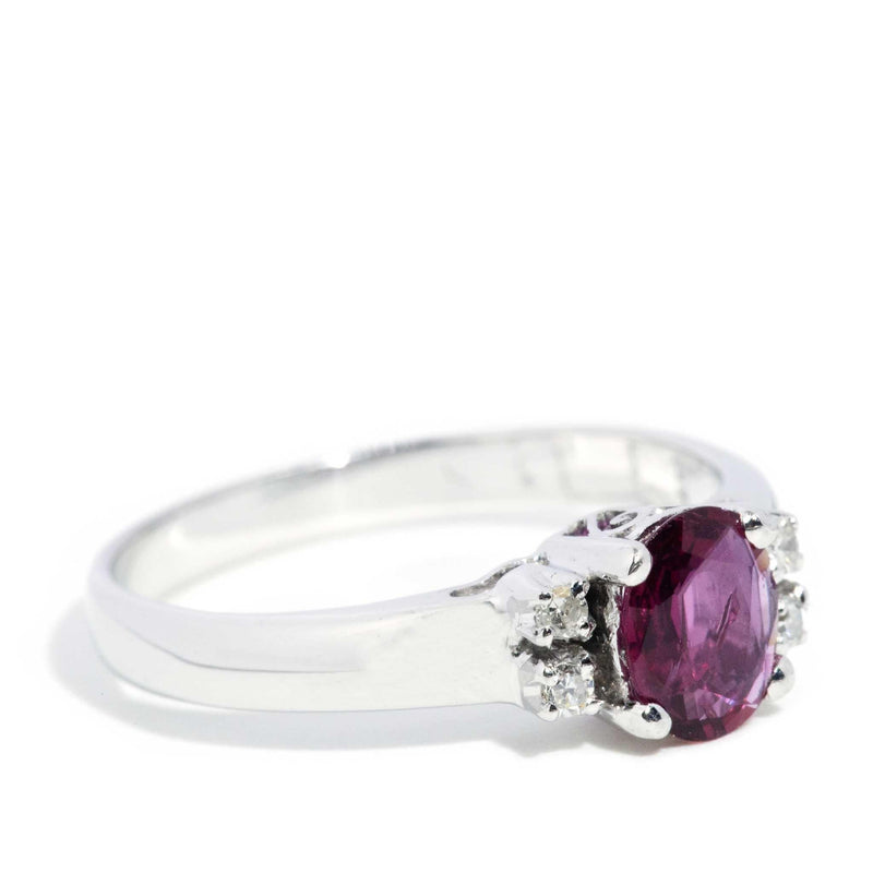 Valentia 1980s Ruby & Diamond Ring 14ct White Gold