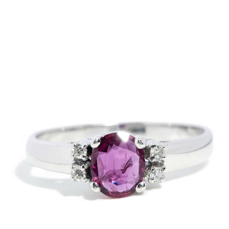 Valentia 1980s Ruby & Diamond Ring 14ct White Gold