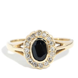 Vega 1980s Sapphire & Diamond Halo Ring 9ct Gold