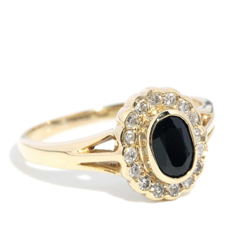 Vega 1980s Sapphire & Diamond Halo Ring 9ct Gold