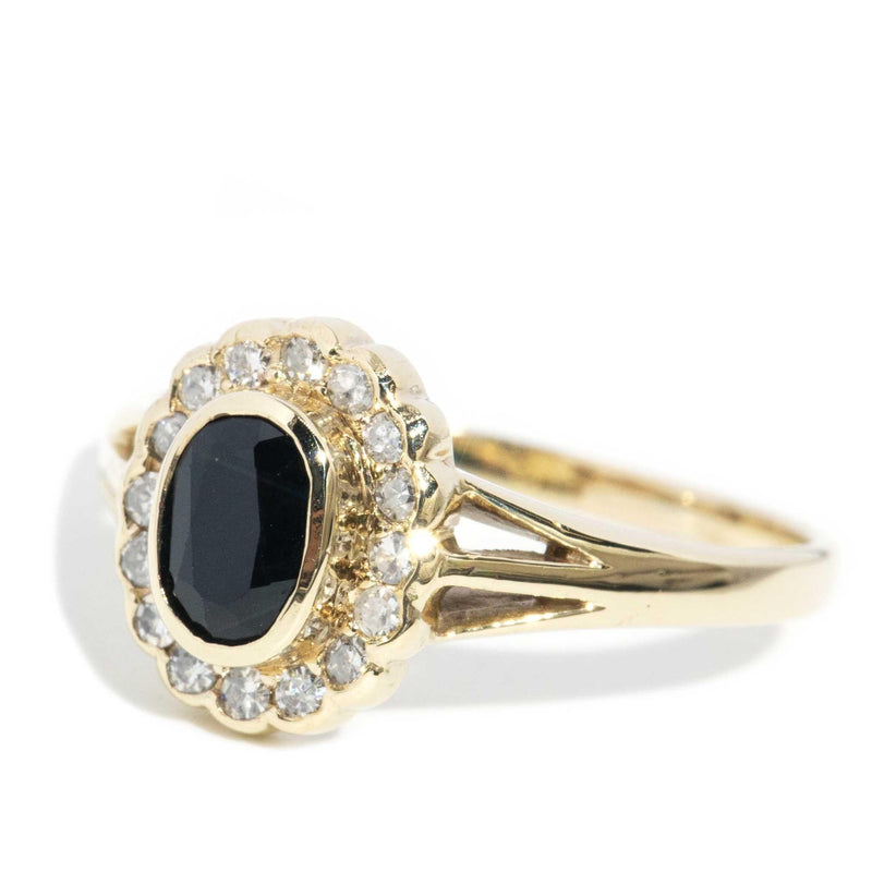 Vega 1980s Sapphire & Diamond Halo Ring 9ct Gold