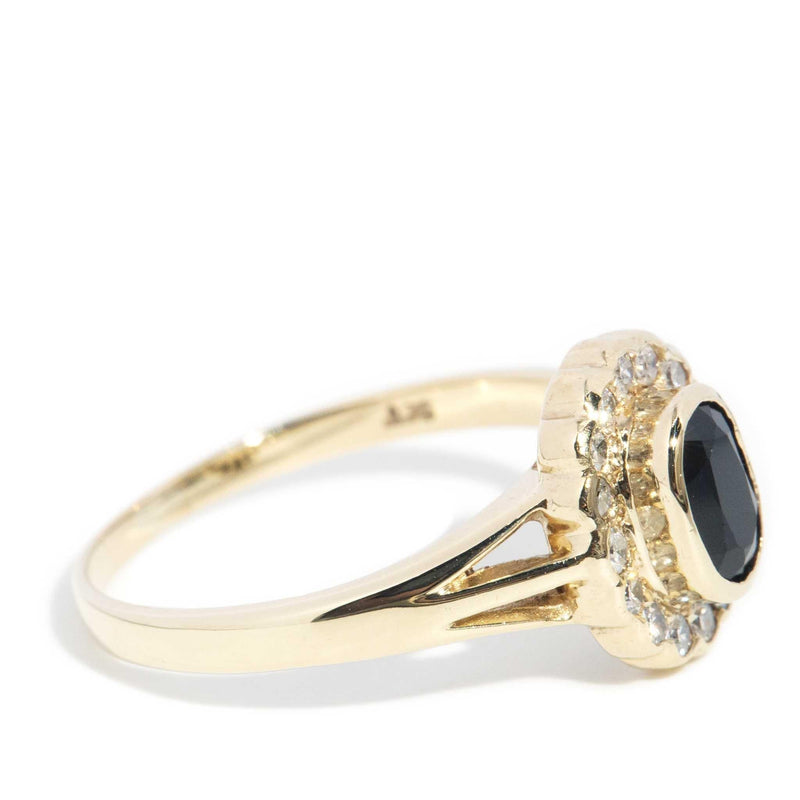 Vega 1980s Sapphire & Diamond Halo Ring 9ct Gold