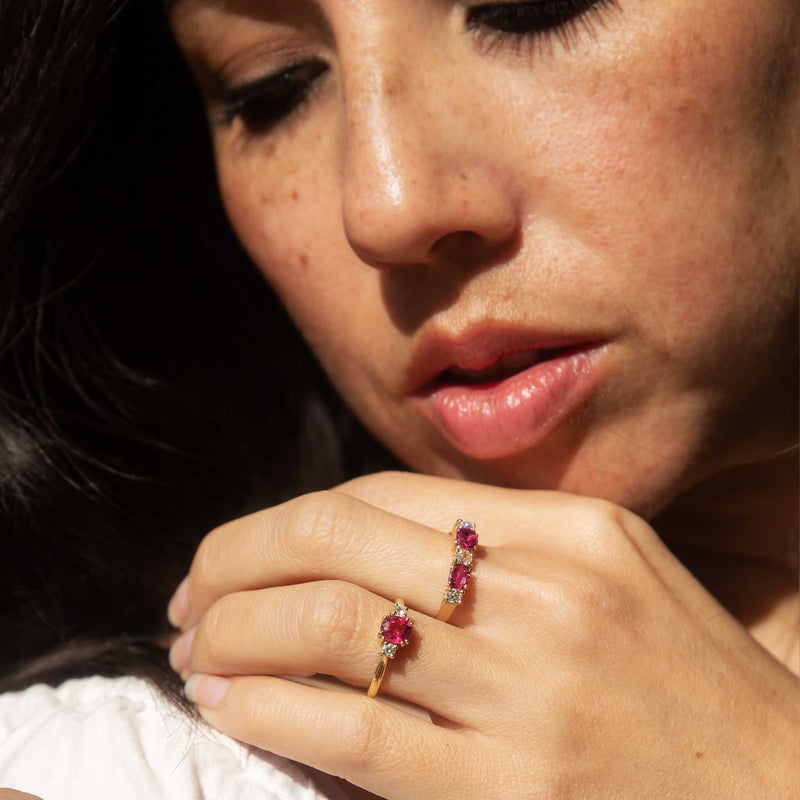 Veronica 1960s Ruby & Old Cut Diamond Ring 14ct Gold Imperial Jewellery 