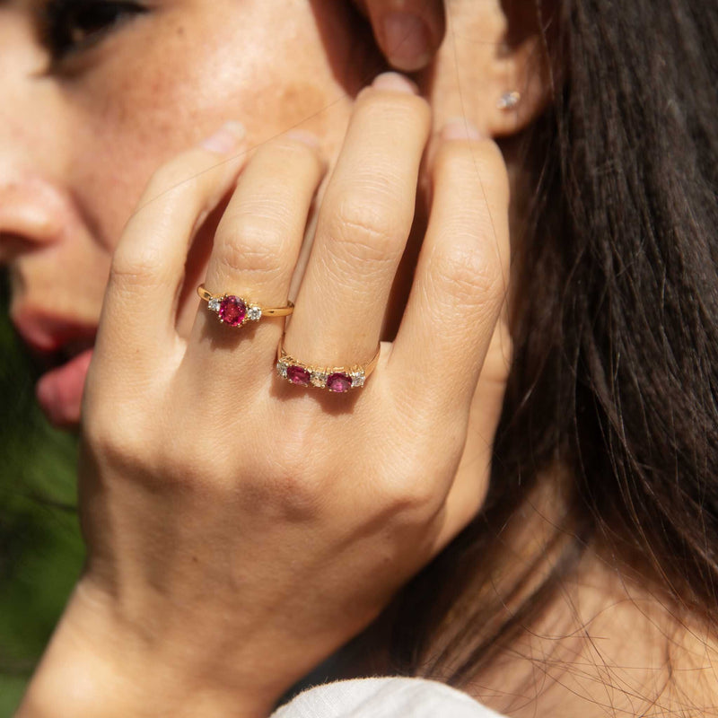 Veronica 1960s Ruby & Old Cut Diamond Ring 14ct Gold Imperial Jewellery 