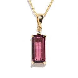 Vicky Emerald Cut Tourmaline & Diamond Pendant 18ct Gold