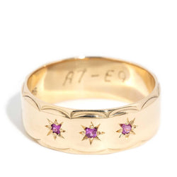 Afra 1970s Star Set Pink Sapphire Band 9ct Gold