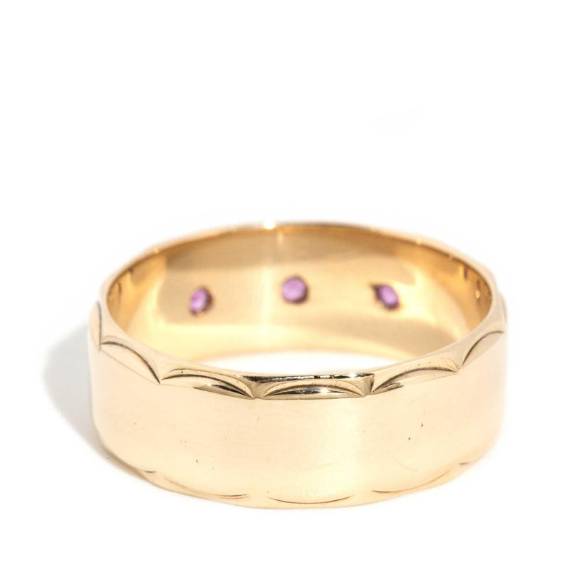 Afra 1970s Star Set Pink Sapphire Band 9ct Gold