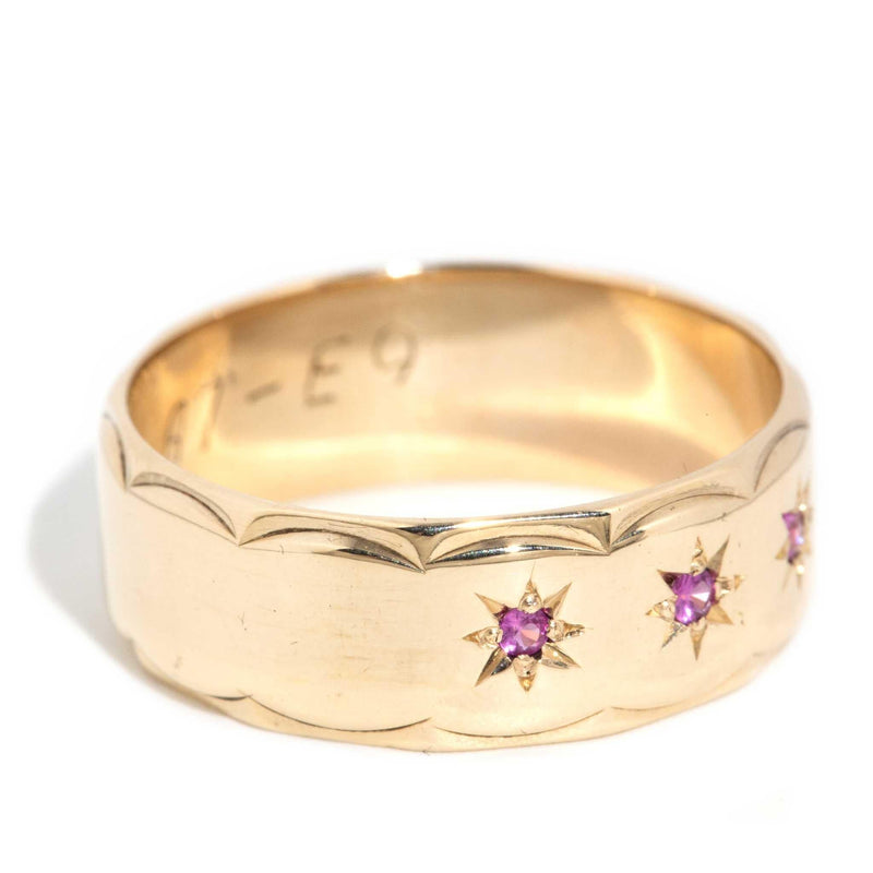 Afra 1970s Star Set Pink Sapphire Band 9ct Gold