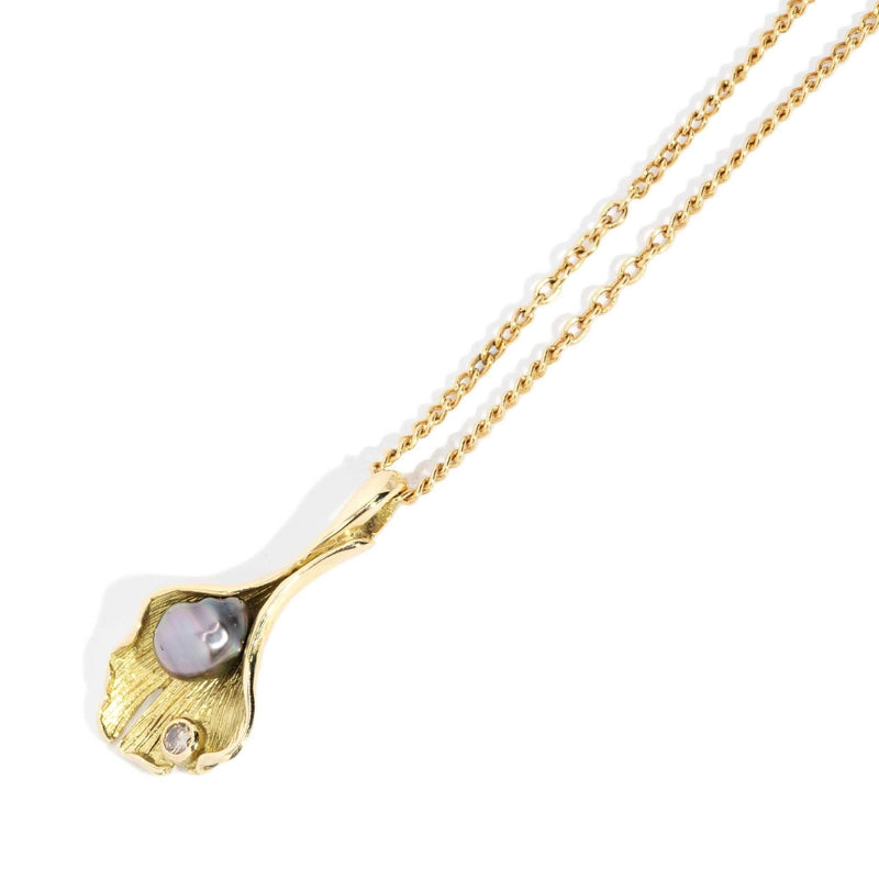 Kate 1990s Tahitian Pearl & Diamond Pendant 18ct Gold