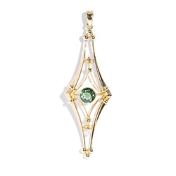 Veronica 1930s Tourmaline & Pearl Pendant 15ct Gold