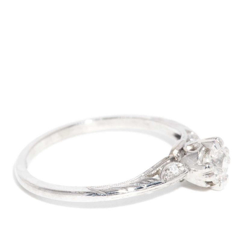 Birgit 1950s Diamond Solitaire Ring 18ct White Gold