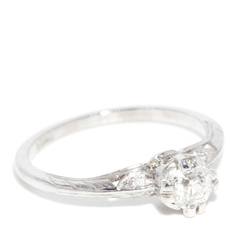 Birgit 1950s Diamond Solitaire Ring 18ct White Gold