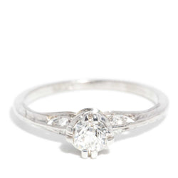 Birgit 1950s Diamond Solitaire Ring 18ct White Gold