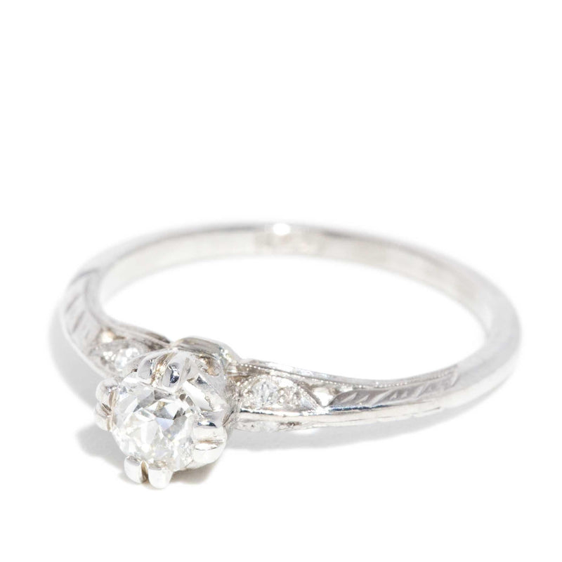 Birgit 1950s Diamond Solitaire Ring 18ct White Gold