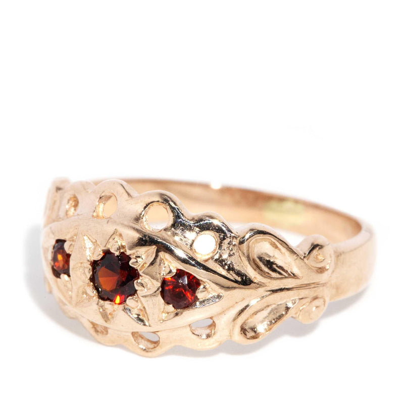 Amy Garnet Fleur Di Lys Ring 9ct Rose Gold