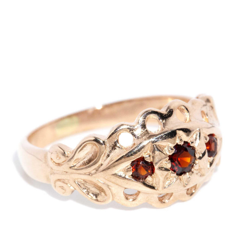 Amy Garnet Fleur Di Lys Ring 9ct Rose Gold