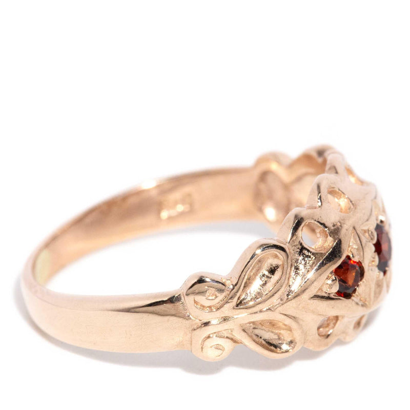 Amy Garnet Fleur Di Lys Ring 9ct Rose Gold