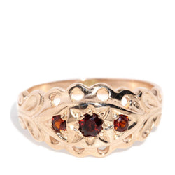 Amy Garnet Fleur Di Lys Ring 9ct Rose Gold