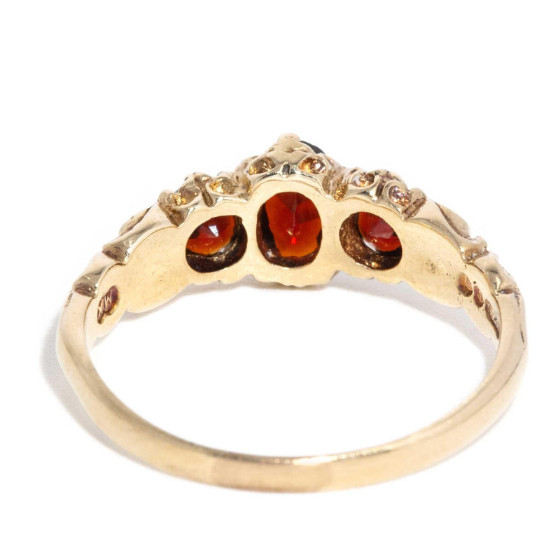 Scottie 1970s Garnet Three Stone Ring 9ct Rose Gold