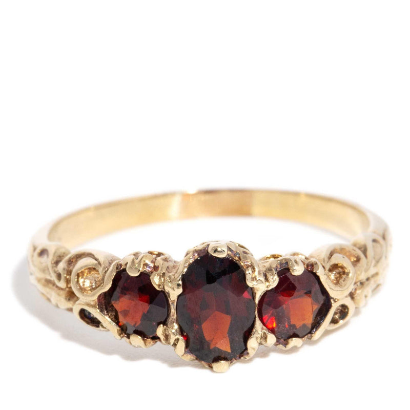 Scottie 1970s Garnet Three Stone Ring 9ct Rose Gold