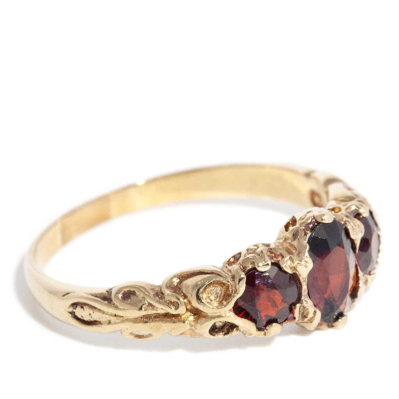 Scottie 1970s Garnet Three Stone Ring 9ct Rose Gold