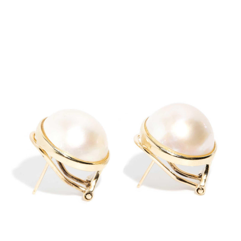 Sunnie 1970s Mabe Pearl Earrings 9ct Gold