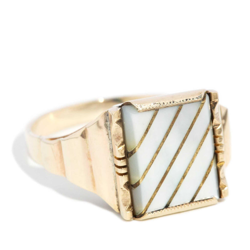 Jake 1970s Mother of Pearl Signet Ring 9ct Gold