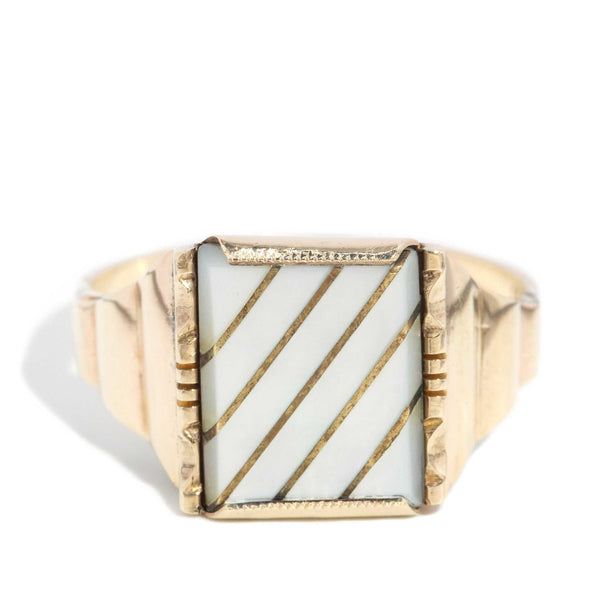 Jake 1970s Mother of Pearl Signet Ring 9ct Gold