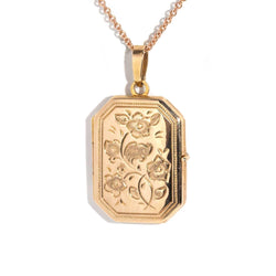 Riley 1980s Patterned Octagonal Locket 9ct Rose Gold