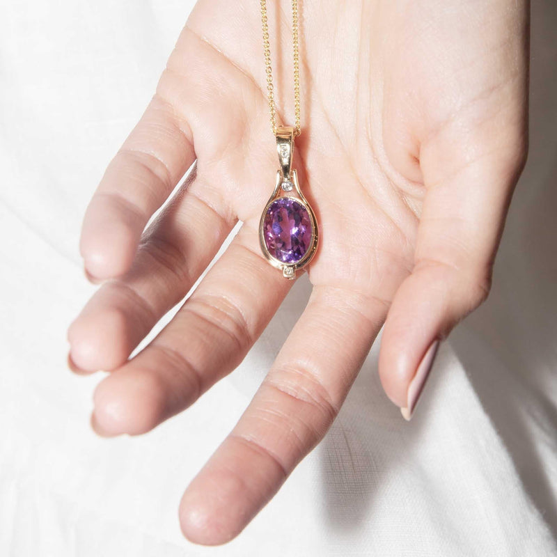 Skylar 1990s Amethyst & Diamond Enhancer Pendant 9ct