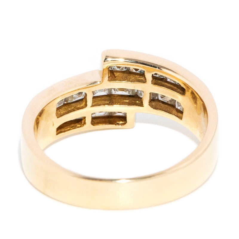 1990s Diamond Crossover Channel Band 14 Carat Yellow Gold