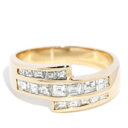 1990s Diamond Crossover Channel Band 14 Carat Yellow Gold