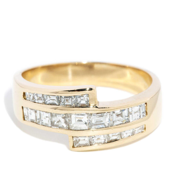 1990s Diamond Crossover Channel Band 14 Carat Yellow Gold