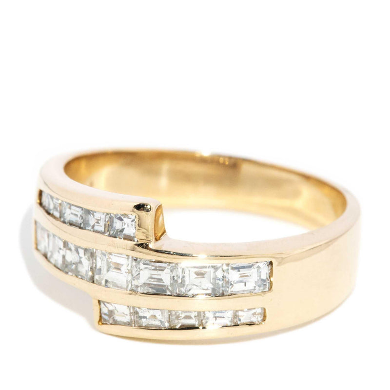 1990s Diamond Crossover Channel Band 14 Carat Yellow Gold