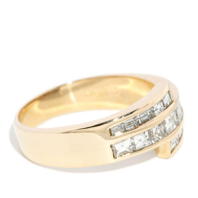 1990s Diamond Crossover Channel Band 14 Carat Yellow Gold