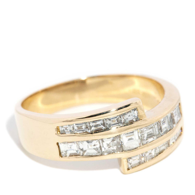 1990s Diamond Crossover Channel Band 14 Carat Yellow Gold