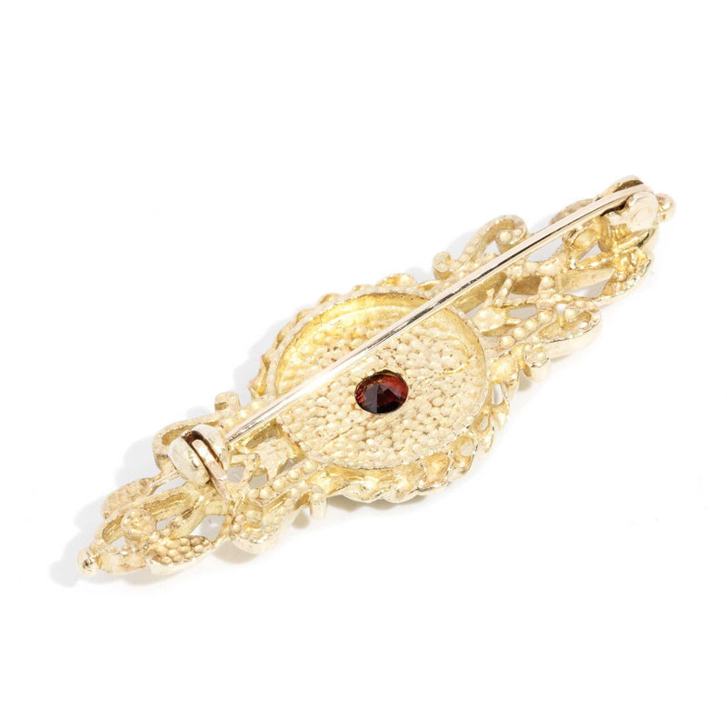 Morgana 1990s Garnet & Seed Pearl Brooch 9ct Gold