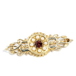 Morgana 1990s Garnet & Seed Pearl Brooch 9ct Gold