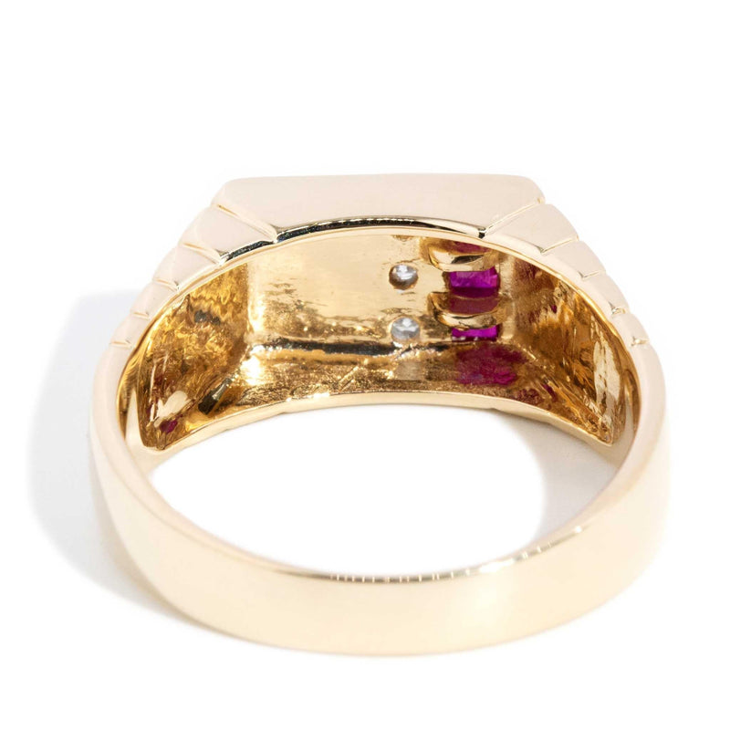 Kristie 1990s Ruby & Diamond Stepped Dress Ring 14ct Gold