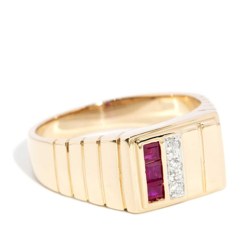 Kristie 1990s Ruby & Diamond Stepped Dress Ring 14ct Gold