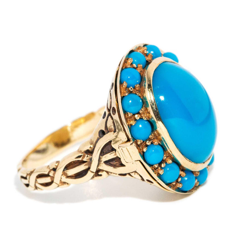 Vivianna 1970s Oval Turquoise Ring 9ct Gold