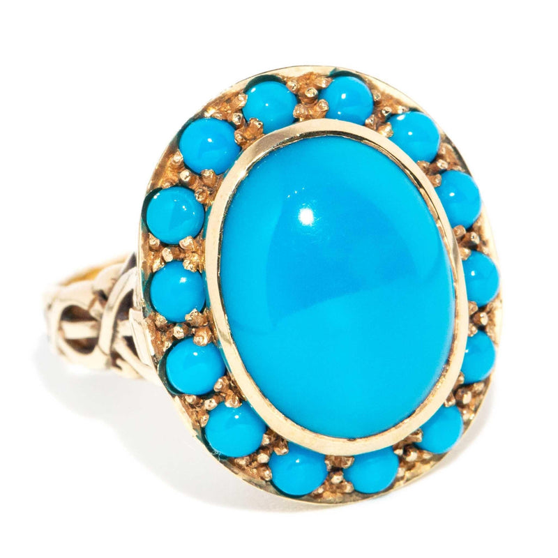 Vivianna 1970s Oval Turquoise Ring 9ct Gold