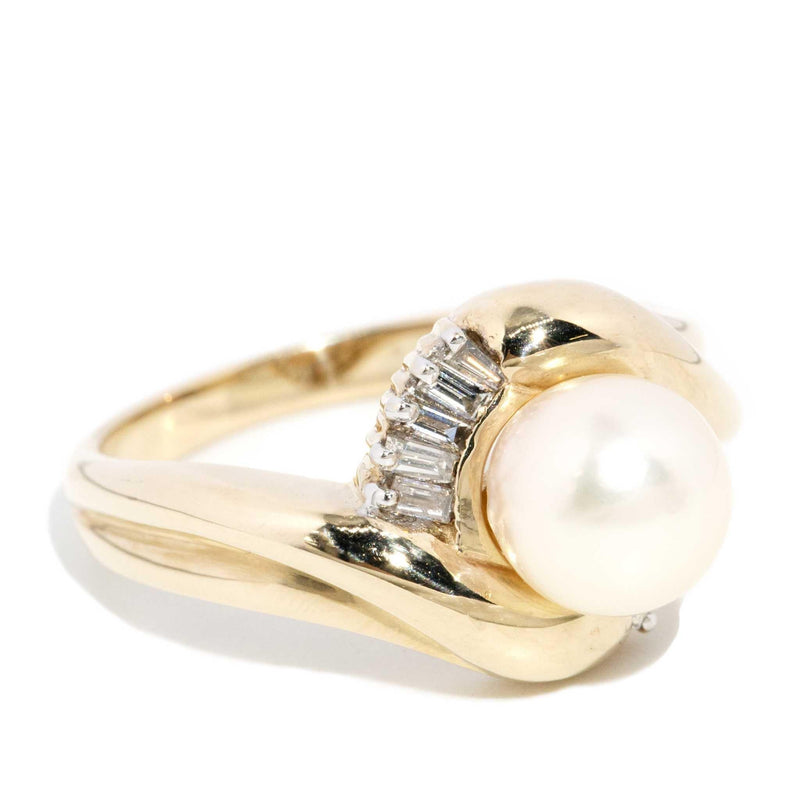 Xanthe 1980s Pearl & Diamond Cluster Ring 9ct