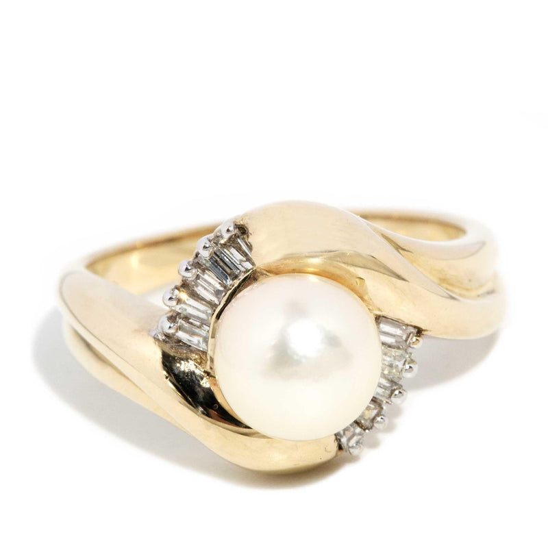 Xanthe 1980s Pearl & Diamond Cluster Ring 9ct